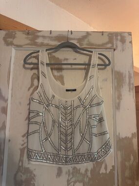 Tart Ivory Beaded Sequin Scoop Tank